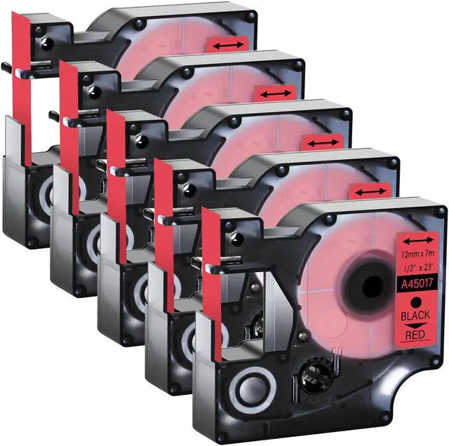 Main image of GREENCYCLE 5 Pack Compatible for DYMO D1 Label Maker Refill 45017 S0720570 Black on Red, 1/2 Inch x 23 Ft for DYMO LabelManager 160 280 210D 360D 420P Wireless PnP 220P 260P 500TS 450DUO
