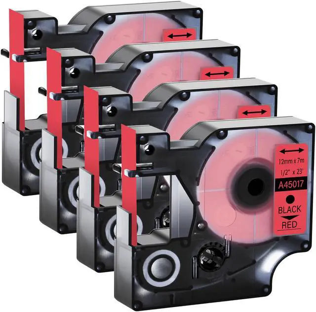 Main image of GREENCYCLE 4Pack Compatible for DYMO D1 Label Maker Refill 45017 S0720570 Black on Red, 1/2 Inch x 23 Ft for DYMO LabelManager 160 280 210D 360D 420P Wireless PnP 220P 260P 500TS 450DUO
