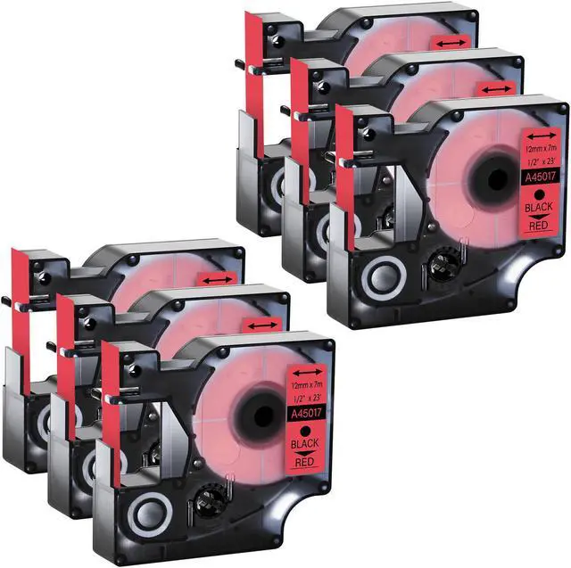 Main image of GREENCYCLE 6 Pack Compatible for DYMO D1 Label Maker Refill 45017 S0720570 Black on Red, 1/2 Inch x 23 Ft for DYMO LabelManager 160 280 210D 360D 420P Wireless PnP 220P 260P 500TS 450DUO