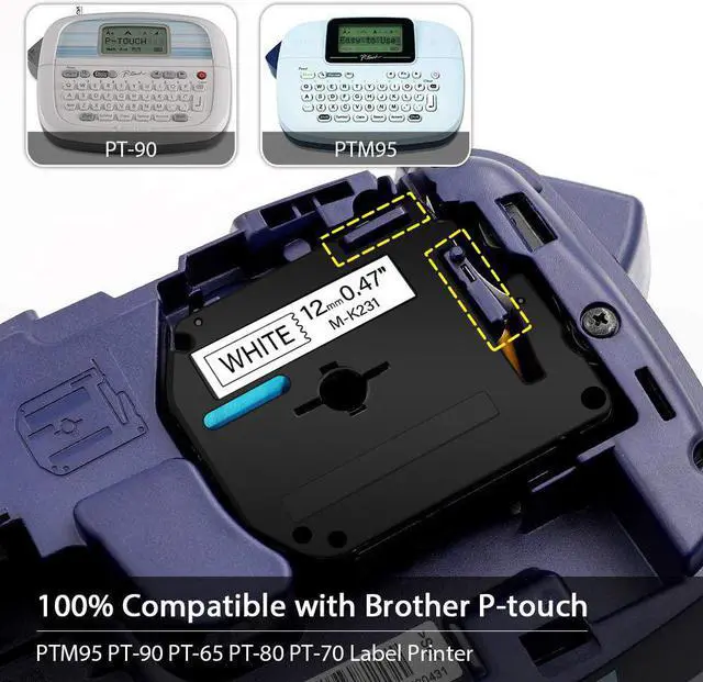 Alt view image 5 of 7 - GREENCYCLE 3 Pack Compatible for Brother P-touch M Tape MK231 M231 M-K231 MK-231 M-K231S 12mm 0.47'' Black on White 1/2 inch x 26.2ft Label Tape