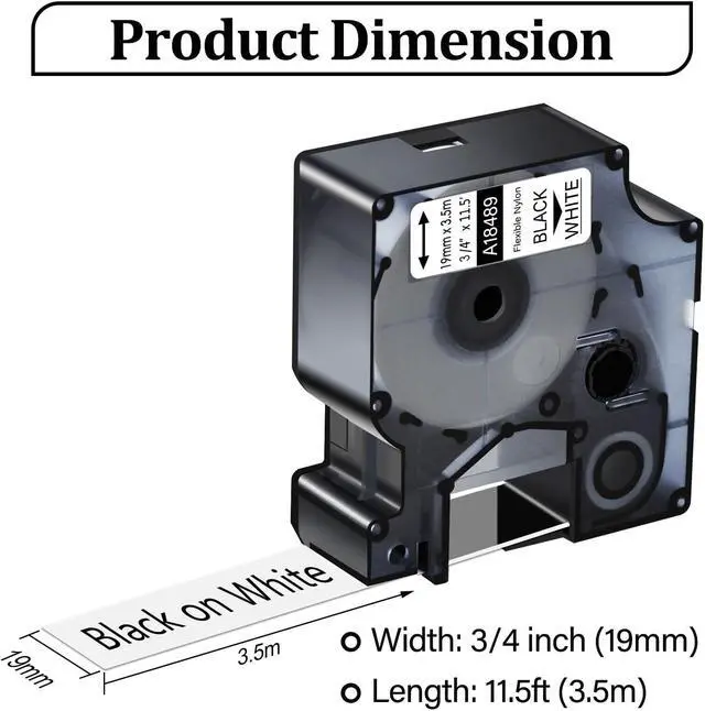Alt view image 2 of 7 - GREENCYCLE 4 Pack Compatible for Dymo Rhino IND 18488 Black on White 1/2'' 12mm x 3.5m Industrial Flexible Nylon Label Tapes