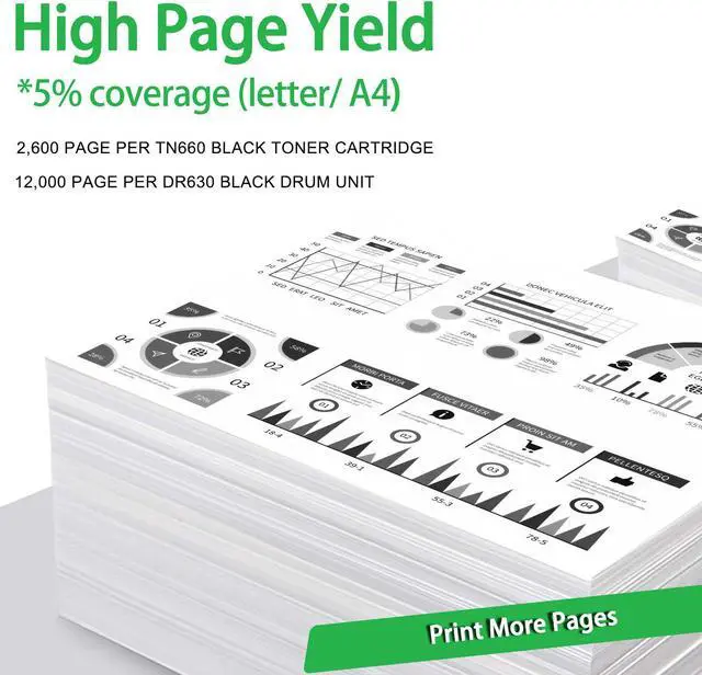 Alt view image 3 of 7 - GREENCYCLE 4PK Set Compatible with Brother TN660 DR630 (3 Toner, 1 Drum) High Yield for DCP-L2300D MFC-L2720DW Printer