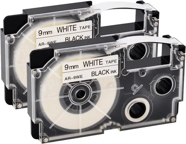 Main image of GREENCYCLE 2 Pack Compatible for Casio XR-9WE XR9WE XR-9WE2S 9mm Black on White EZ Label Maker Tapes 3/8 inch x 26 feet
