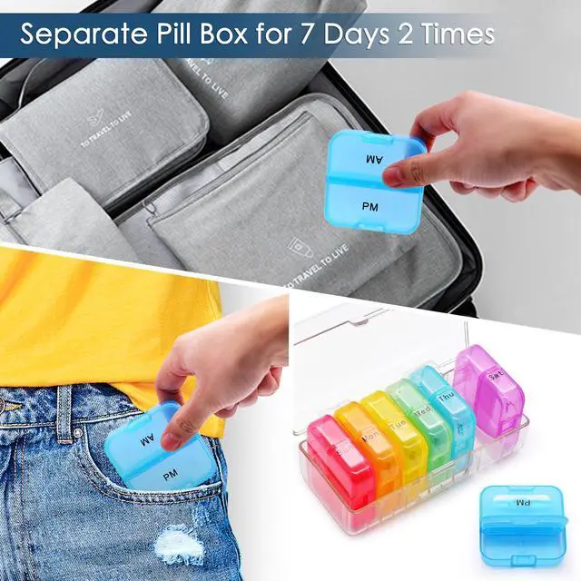 Alt view image 7 of 7 - Weekly 7 Day AM PM Pill Organizer, Greencycle 2 Times A Day Portable Travel Pill Box, Moisture-Proof Small Compartments Pill Cases Design for Vitamins Fish Oil Supplements (Clear Box)