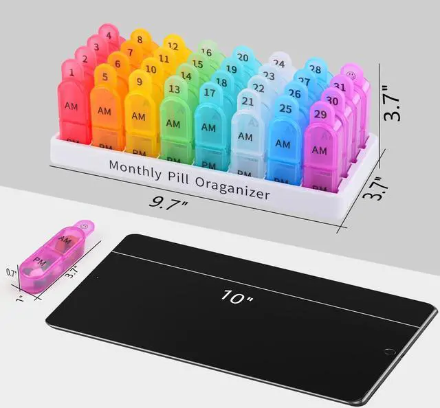 Alt view image 4 of 6 - Monthly Pill Organizer 2 Times A Day, Greencycle 30 Day Medicine Organizer, AM PM Pill Cases, 4 Week Pill Box, Small Compartments to Hold Vitamins Fish Oil Supplements Great for Travel