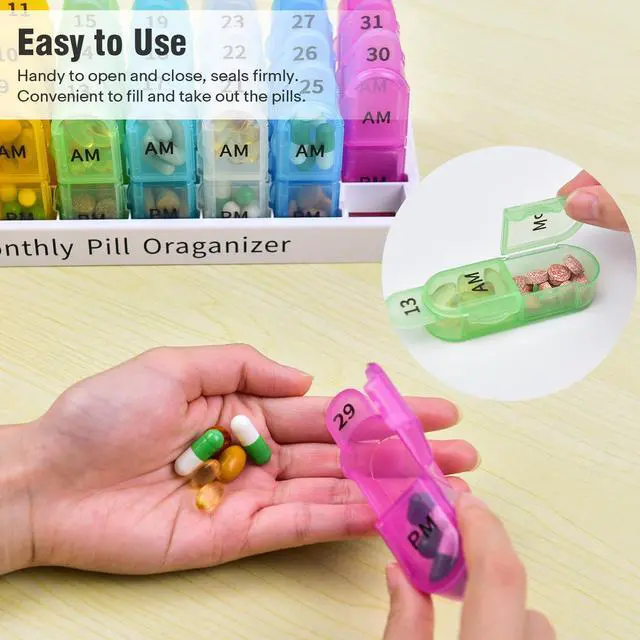 Alt view image 5 of 6 - Monthly Pill Organizer 2 Times A Day, Greencycle 30 Day Medicine Organizer, AM PM Pill Cases, 4 Week Pill Box, Small Compartments to Hold Vitamins Fish Oil Supplements Great for Travel