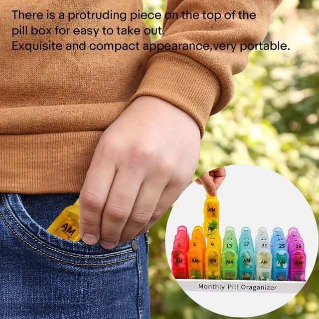 Alt view image 3 of 6 - Monthly Pill Organizer 2 Times A Day, Greencycle 30 Day Medicine Organizer, AM PM Pill Cases, 4 Week Pill Box, Small Compartments to Hold Vitamins Fish Oil Supplements Great for Travel