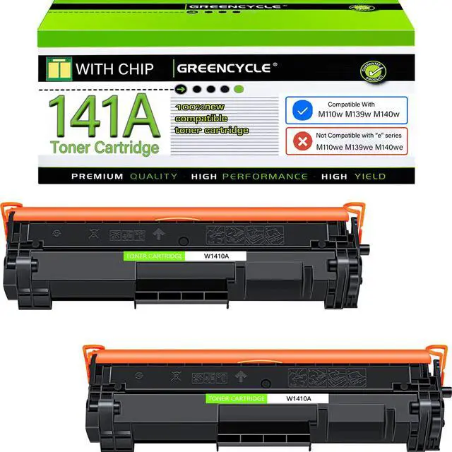 Main image of greencycle W1410A Compatible Replacement for Hp 141A Black Toner Cartridge Laserjet Pro M110w MFP M140w M139w(2Pk,with chip)