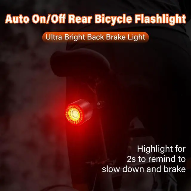 Alt view image 3 of 7 - GREENCYCLE Colorful Bike Tail Light, USB Rechargeable Bike Brake Light, Brake Sensing Rear Lights, 15 Light Modes 7 Colors Waterproof Cycling Safety Light for Adults Kids Road Mountain