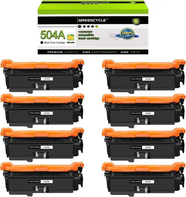 Main image of greencycle 8 Pack Toner Cartridge Compatible for HP 504A CE250A Black Toner Works on Color Laser jet CP3525dn CM3530TS CP3525 CM3530 CM3530fs MFP Printer
