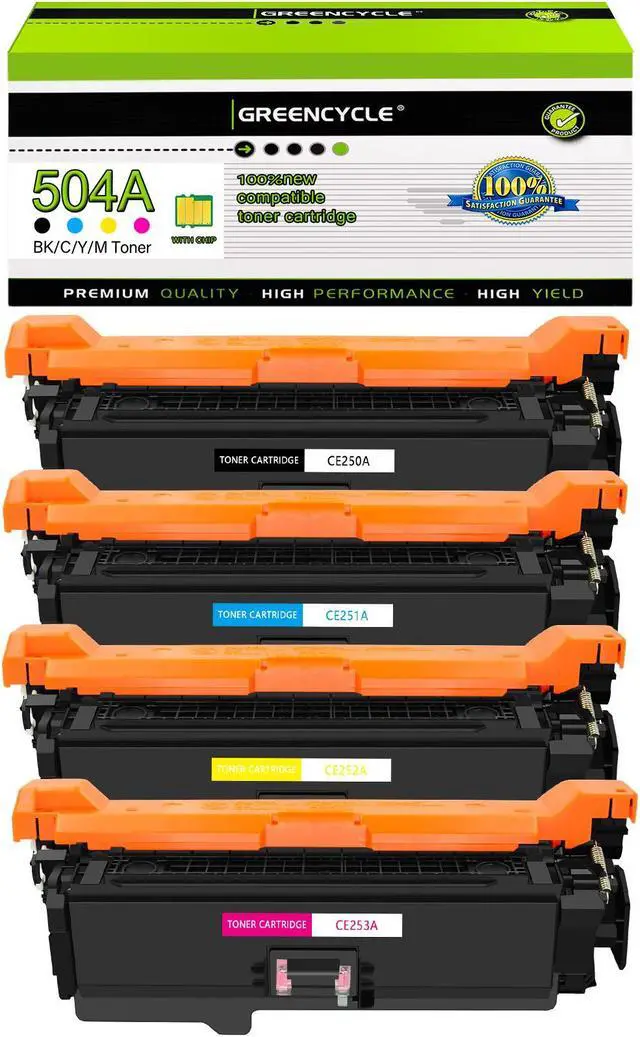 Main image of greencycle Toner Cartridge Compatible for HP 504A CE250A CE251A CE252A CE253A Toner Works on Color Laser jet CP3525dn CM3530TS CP3525 CM3530 Printer (1 Black 1 Cyan 1 Yellow 1 Magenta)
