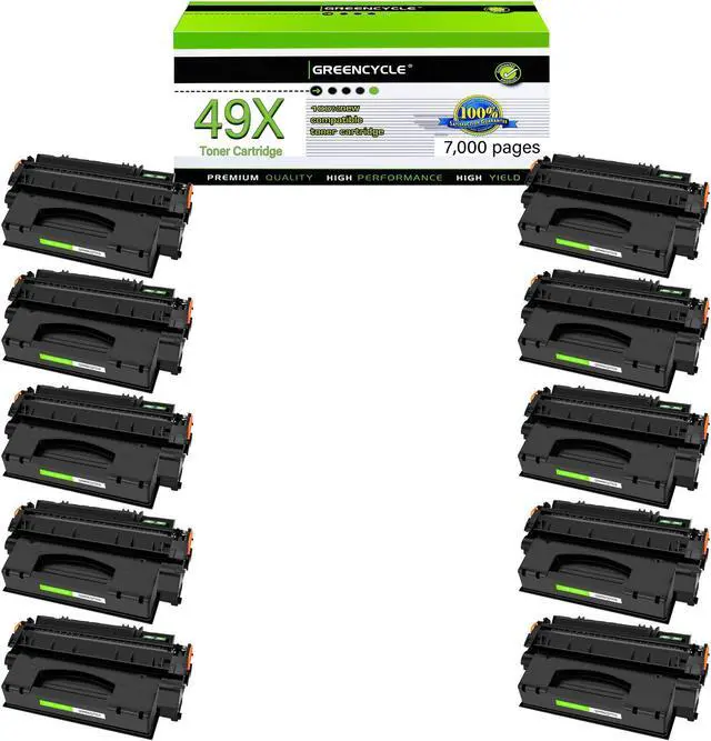 Main image of GREENCYCLE 10 Pack 49X Black Toner Cartridge Replacement Compatible for HP Q5949X 53X Q7553X for HP Laserjet 1320 1320n 1320nw 3390 3392 M2727nf P2015dn P2015 P2014 P2010 Series Printer (7000 Pages)