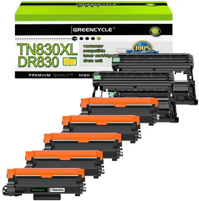 Main image of greencycle TN830XL Black Toner Cartridge and DR830 Drum Set Compatible for Brother TN-830XL TN830 TN-830 DR-830 use HL-L2460DW L2400D L2480DW L2405W MFC-L2820DW DCP-L2640DW Printer (5 Toner 2 Drum)