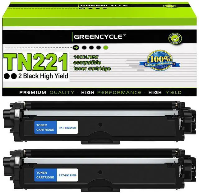 Main image of greencycle 2 Pack TN221 Compatible Black Toner Cartridge Replacement for Brother TN221K TN-221 TN221BK Work with HL-3170CDW HL-3140CW HL-3180CDW MFC-9130CW MFC-9330CDW Laser Printer - High Yield