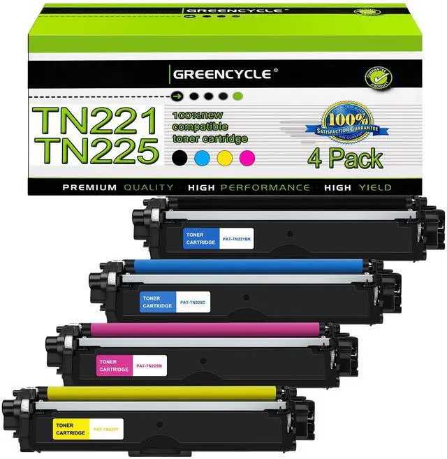 Main image of greencycle 4 Pack Compatible Toner Cartridge Replacement for Brother TN225 TN221 to Use with MFC-9130CW HL-3170CDW HL-3140CW HL-3180CDW MFC-9330CDW Printer (1 Black, 1 Cyan, 1 Magenta, 1 Yellow)