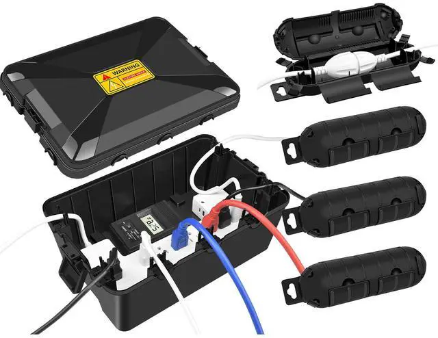 Main image of Greencycle IP54 Weatherproof Extension Cord Cover + 4 Small Weatherproof Extension Cord Safety Cover, 1 Set,  Protect Outdoor Power Strip Outlet Plug Timer Christmas Decoration, Black