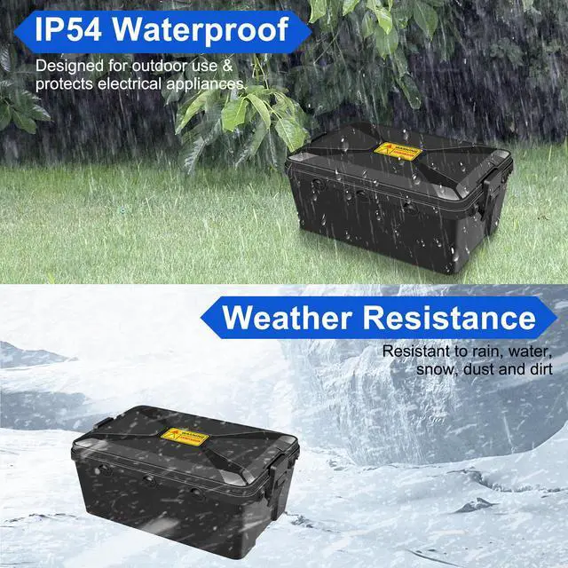 Alt view image 4 of 6 - 1PK Large Outdoor Electrical Box Waterproof (12.9 x 8.3 x 5.2 inch), Greencycle IP54 Waterproof Extension Cord Cover Weatherproof with 7 Cable Seal Entry,Protects Outdoor Outlets, Timers, Plugs
