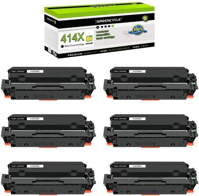 Main image of greencycle 6 Pack Black Toner Cartridge Compatible for HP 414X 414A W2020X W2020A Black Toner Works on Enterprise M455dn MFP M480f Pro M454 Series and MFP M479 Series Printers