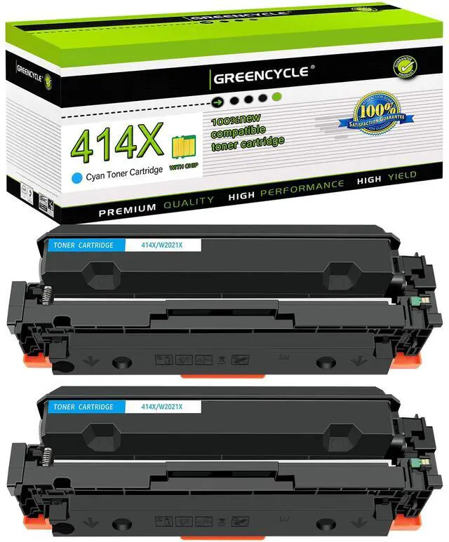 Main image of greencycle 2 Pack 414X Cyan Toner Cartridge Compatible for HP 414X 414A W2021X W2021A Cyan Toner to use in Enterprise M455dn , MFP M480f , Pro M454 Series and MFP M479 Series Printers
