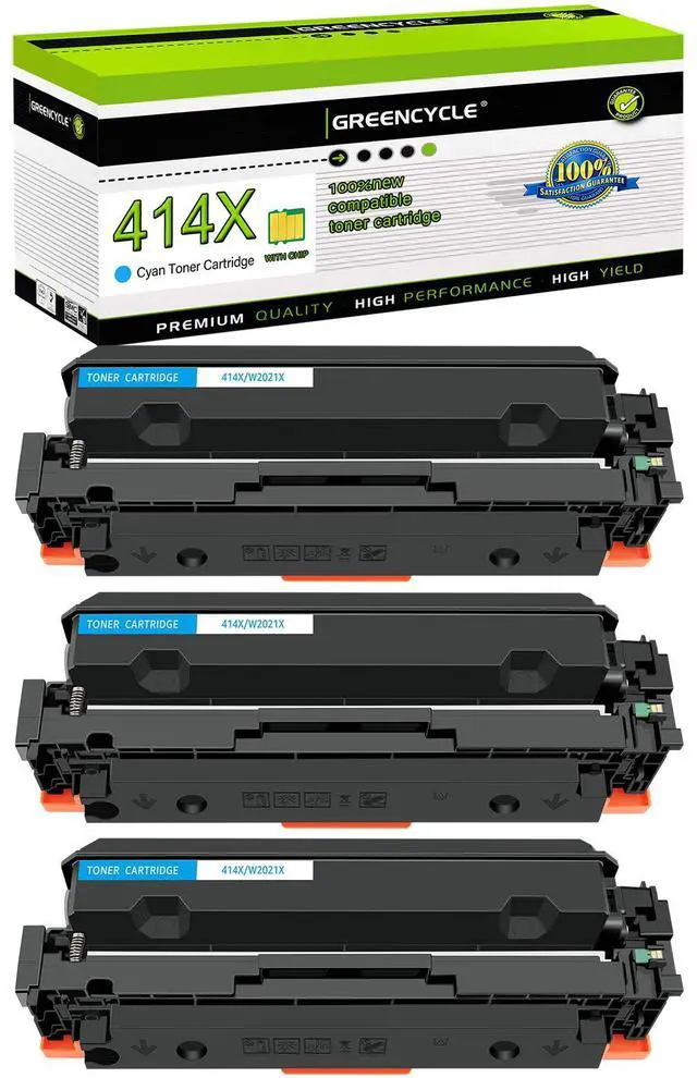 Main image of greencycle 3 Pack 414X Cyan Toner Cartridge Compatible for HP 414X 414A W2021X W2021A Cyan Toner to use in Enterprise M455dn , MFP M480f , Pro M454 Series and MFP M479 Series Printers