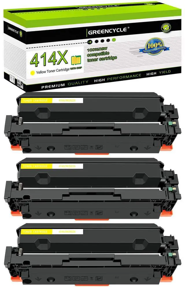 Main image of greencycle 3 Pack 414X Yellow Toner Cartridge Compatible for HP 414X 414A W2022X W2022A Yellow Toner to use in Enterprise M455dn , MFP M480f , Pro M454 Series and MFP M479 Series Printers