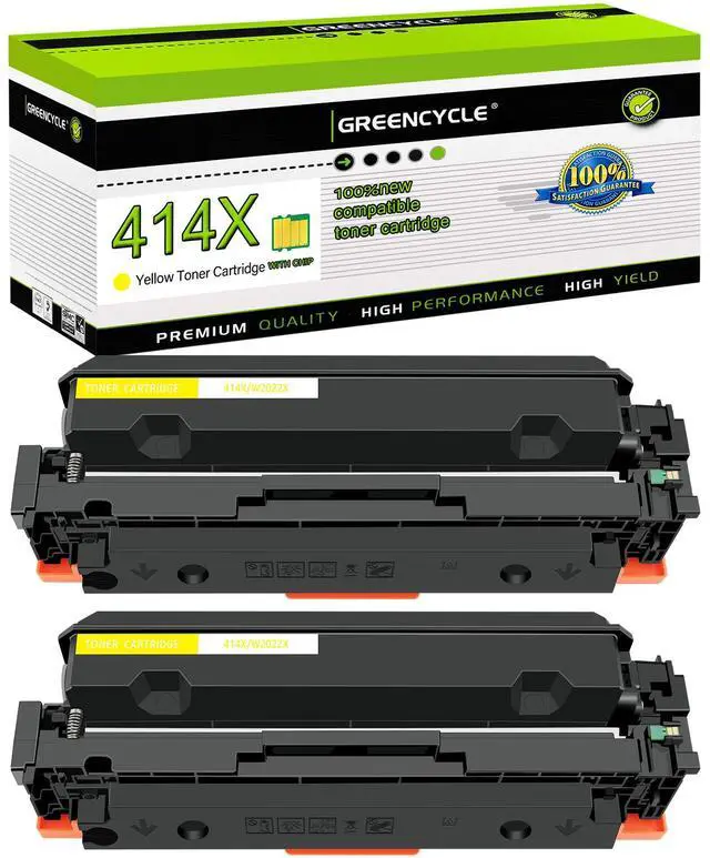 Main image of greencycle 2 Pack 414X Yellow Toner Cartridge Compatible for HP 414X 414A W2022X W2022A Yellow Toner to use in Enterprise M455dn , MFP M480f , Pro M454 Series and MFP M479 Series Printers