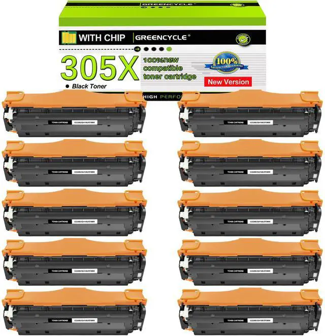 Main image of greencycle 10 Pack 305X CE410X Black Compatible Toner Cartridge Replacement for HP 305X 305A CE410X CE410A Works on M451nw M451dw M451dn MFP M475dn M475dw M375nw Color Laser Printer