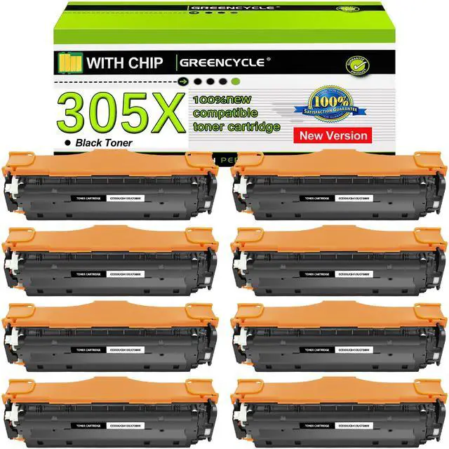 Main image of greencycle 8 Pack 305X CE410X Black Compatible Toner Cartridge Replacement for HP 305X 305A CE410X CE410A Works on M451nw M451dw M451dn MFP M475dn M475dw M375nw Color Laser Printer
