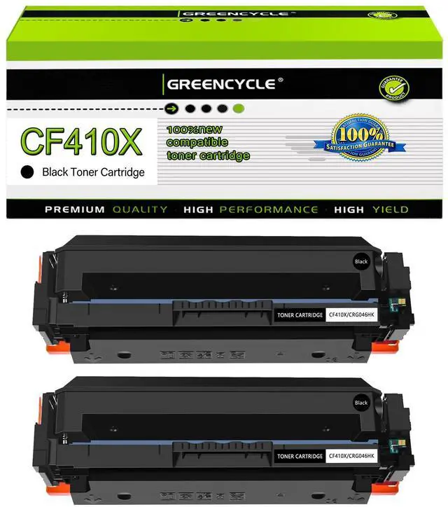 Main image of greencycle 2 Pack Toner Cartridge Compatible for HP 410A 410X CF410X Black Toner Works on Color Laser Jet Pro M452dn M452dw M452nw M477fdn M477fdw M477fnw M377dw Printer