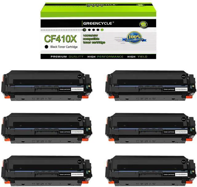 Main image of greencycle 6 Pack Toner Cartridge Compatible for HP 410A 410X CF410X Black Toner Works on Color Laser Jet Pro M452dn M452dw M452nw M477fdn M477fdw M477fnw M377dw Printer