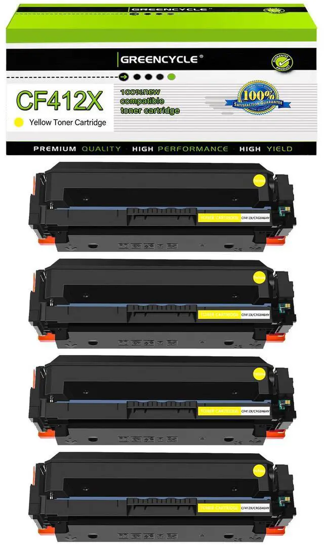 Main image of greencycle 4 Pack Toner Cartridge Compatible for HP 410A 410X CF412X Yellow Toner Work with Color Laser Jet Pro M452dn M452dw M452nw M477fdn M477fdw M477fnw M377dw Printer