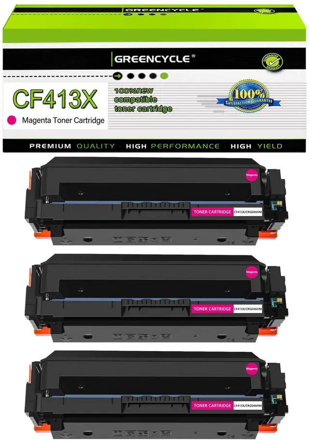 Main image of greencycle 3 Pack Toner Cartridge Compatible for HP 410A 410X CF413X Magenta Toner Works on Color Laser Jet Pro M452dn M452dw M452nw M477fdn M477fdw M477fnw M377dw Printer