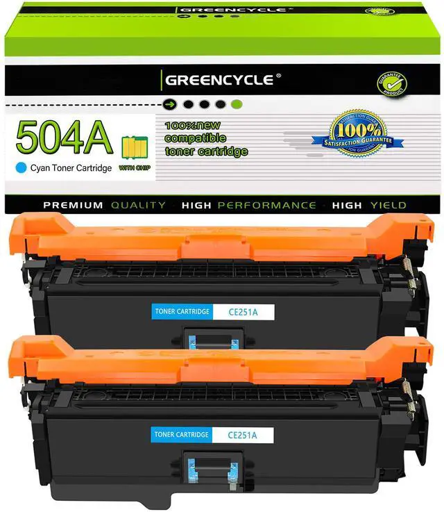 Main image of greencycle 2 Pack Toner Cartridge Compatible for HP 504A CE251A Cyan Toner Works on Color Laser jet CP3525dn CM3530TS CP3525 CM3530 CM3530fs MFP Printer