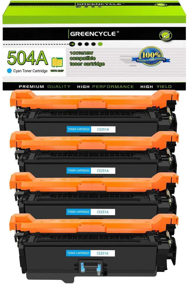 Main image of greencycle 4 Pack Toner Cartridge Compatible for HP 504A CE251A Cyan Toner Works on Color Laser jet CP3525dn CM3530TS CP3525 CM3530 CM3530fs MFP Printer
