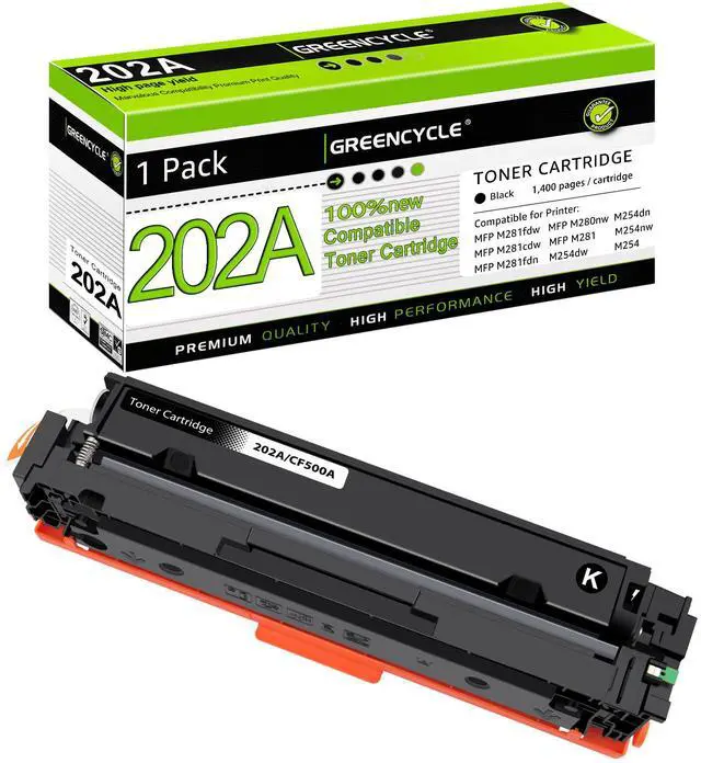 Main image of greencycle 202A Black toner Cartridge Compatible for HP 202A CF500A Works on Color Laserjet Pro MFP M281fdw M281cdw M254dw M254nw M281fdn M254dn M280nw M254 M281 Printer (Black, 1-Pack)