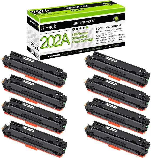 Main image of greencycle 202A Black toner Cartridge Compatible for HP 202A CF500A Works on Color Laserjet Pro MFP M281fdw M281cdw M254dw M254nw M281fdn M254dn M280nw M254 M281 Printer (Black, 8-Pack)