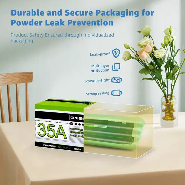 Alt view image 7 of 7 - GREENCYCLE 1 Pack 35A CB435A Black Toner Cartridge Compatible for HP Laserjet P1005 P1006 P1007 P1008 P1009 Printer