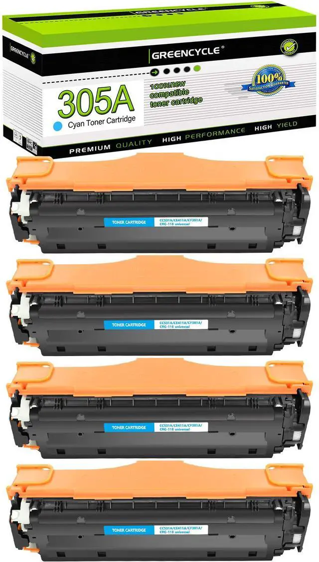Main image of greencycle 4 Pack 305A Cyan Compatible Toner Cartridge Replacement for HP 305A CE411A Toner work with Laser jet Pro 400 Color M451nw M451dw M451dn MFP M475dn M475dw M375nw Printer