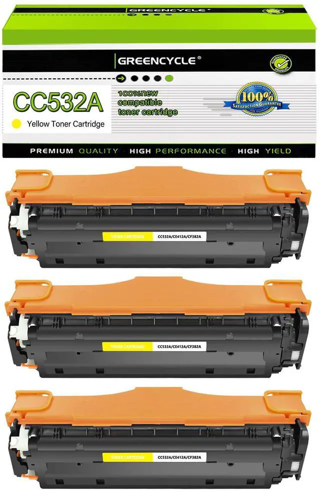 Main image of greencycle 3 Pack 304A CC532A High-yield Compatible Toner Cartridge Replacement for HP 304A CC532A Yellow Toner work with Color CP2025n CP2025dn CP2025x CM2320 CM2320n CM2320fxi Printer
