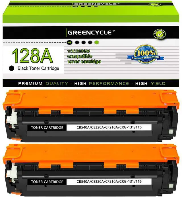 Main image of GREENCYCLE 2 Pack CE320A Black Compatible Toner Cartridge Replacement for HP 128A CE320A work with Laser Jet Pro CP1525nw CM1415fn CM1415fnw Color MFP Printer