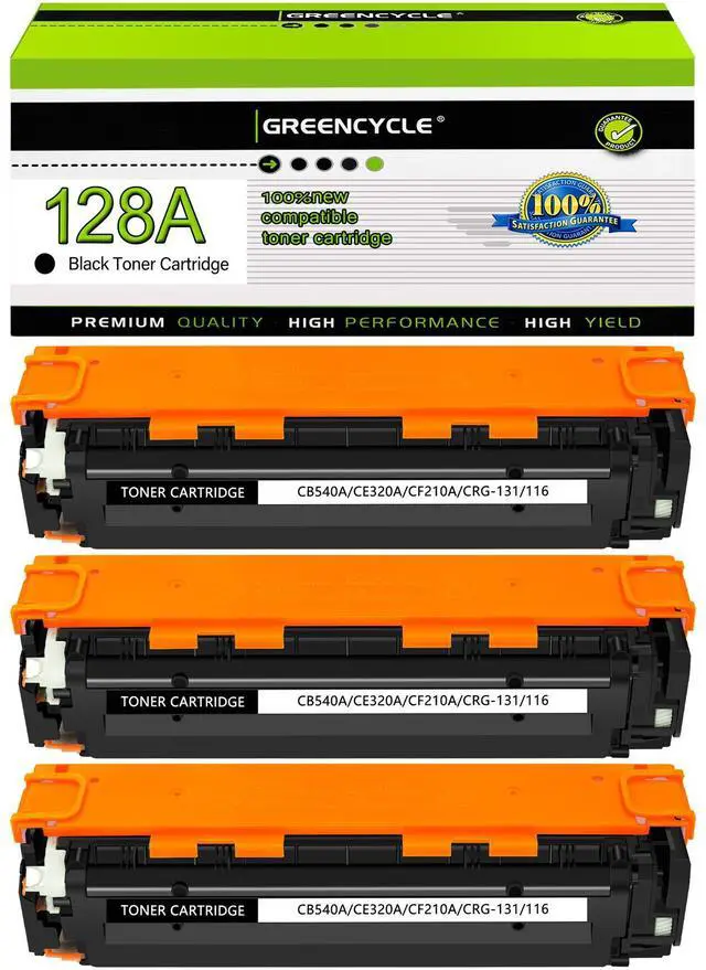 Main image of GREENCYCLE 3 Pack CE320A Black Compatible Toner Cartridge Replacement for HP 128A CE320A work with Laser Jet Pro CP1525nw CM1415fn CM1415fnw Color MFP Printer