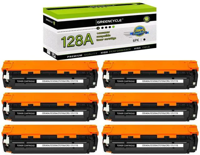 Main image of GREENCYCLE 6 Pack CE320A Black Compatible Toner Cartridge Replacement for HP 128A CE320A work with Laser Jet Pro CP1525nw CM1415fn CM1415fnw Color MFP Printer