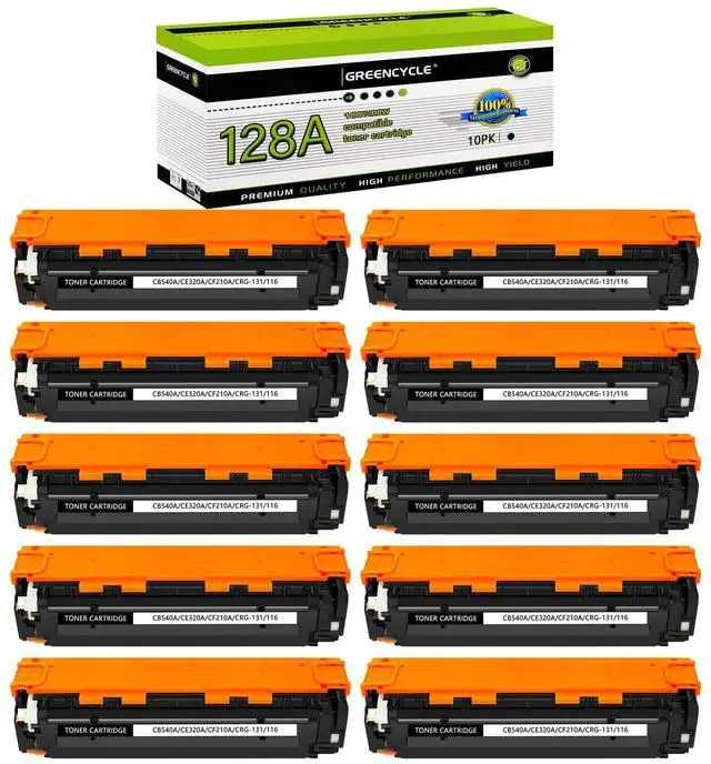 Main image of GREENCYCLE 10 Pack CE320A Black Compatible Toner Cartridge Replacement for HP 128A CE320A work with Laser Jet Pro CP1525nw CM1415fn CM1415fnw Color MFP Printer