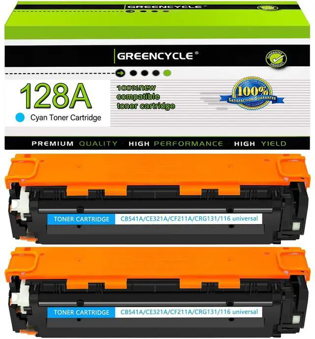 Main image of GREENCYCLE 2 Pack CE321A Cyan Compatible Toner Cartridge Replacement for HP 128A CE321A work with Laser Jet Pro CP1525nw CM1415fn CM1415fnw Color MFP Printer