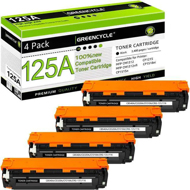 Main image of greencycle 4 Pack 125A CB540A Black Compatible Toner Cartridge Replacement for HP 125A CB540A Toner Works on Color Laser Jet CM1312 MFP CP1215 CP1515n CP1518ni Series Printer