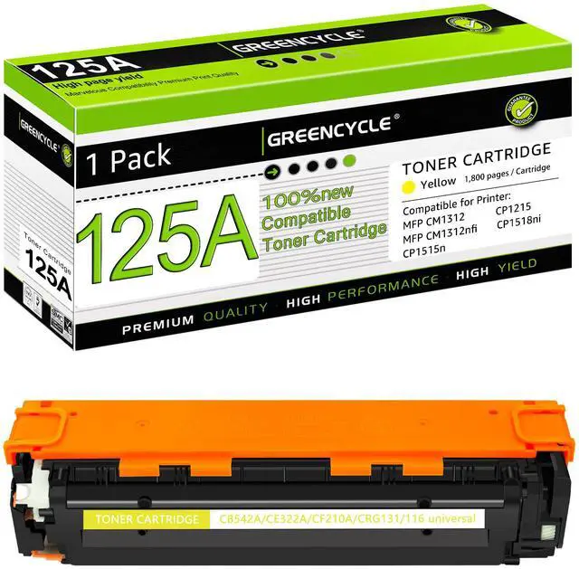 Main image of greencycle 1 Pack 125A CB542A Yellow Compatible Toner Cartridge Replacement for HP 125A CB542A Toner Works on Color Laser Jet CM1312 MFP CP1215 CP1515n CP1518ni Series Printer