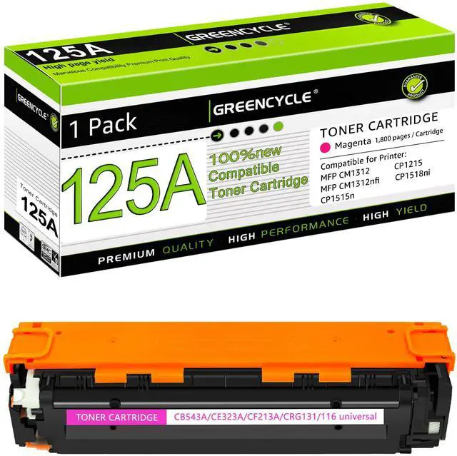 Main image of greencycle 1 Pack 125A CB543A Magenta Compatible Toner Cartridge Replacement for HP 125A CB543A Toner Works on Color Laser Jet CM1312 MFP CP1215 CP1515n CP1518ni Series Printer