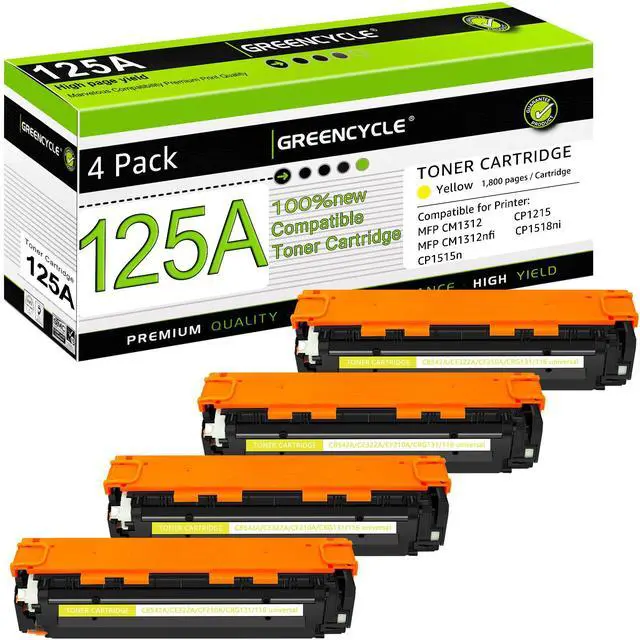 Main image of greencycle 4 Pack 125A CB542A Yellow Compatible Toner Cartridge Replacement for HP 125A CB542A Toner Works on Color Laser Jet CM1312 MFP CP1215 CP1515n CP1518ni Series Printer