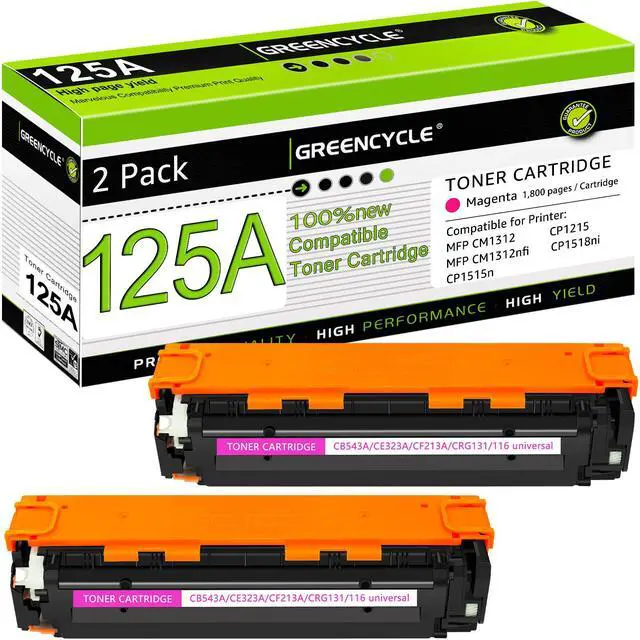 Main image of greencycle 2 Pack 125A CB543A Magenta Compatible Toner Cartridge Replacement for HP 125A CB543A Toner Works on Color Laser Jet CM1312 MFP CP1215 CP1515n CP1518ni Series Printer