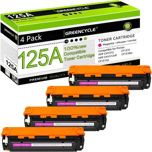 Main image of greencycle 5 Pack Compatible Toner Cartridge Replacement for HP 125A CB540A CB541A CB542A CB543A Toner Works on Color CM1312 MFP CP1215 CP1515n CP1518ni Series Printer(Black Cyan Yellow Magenta)